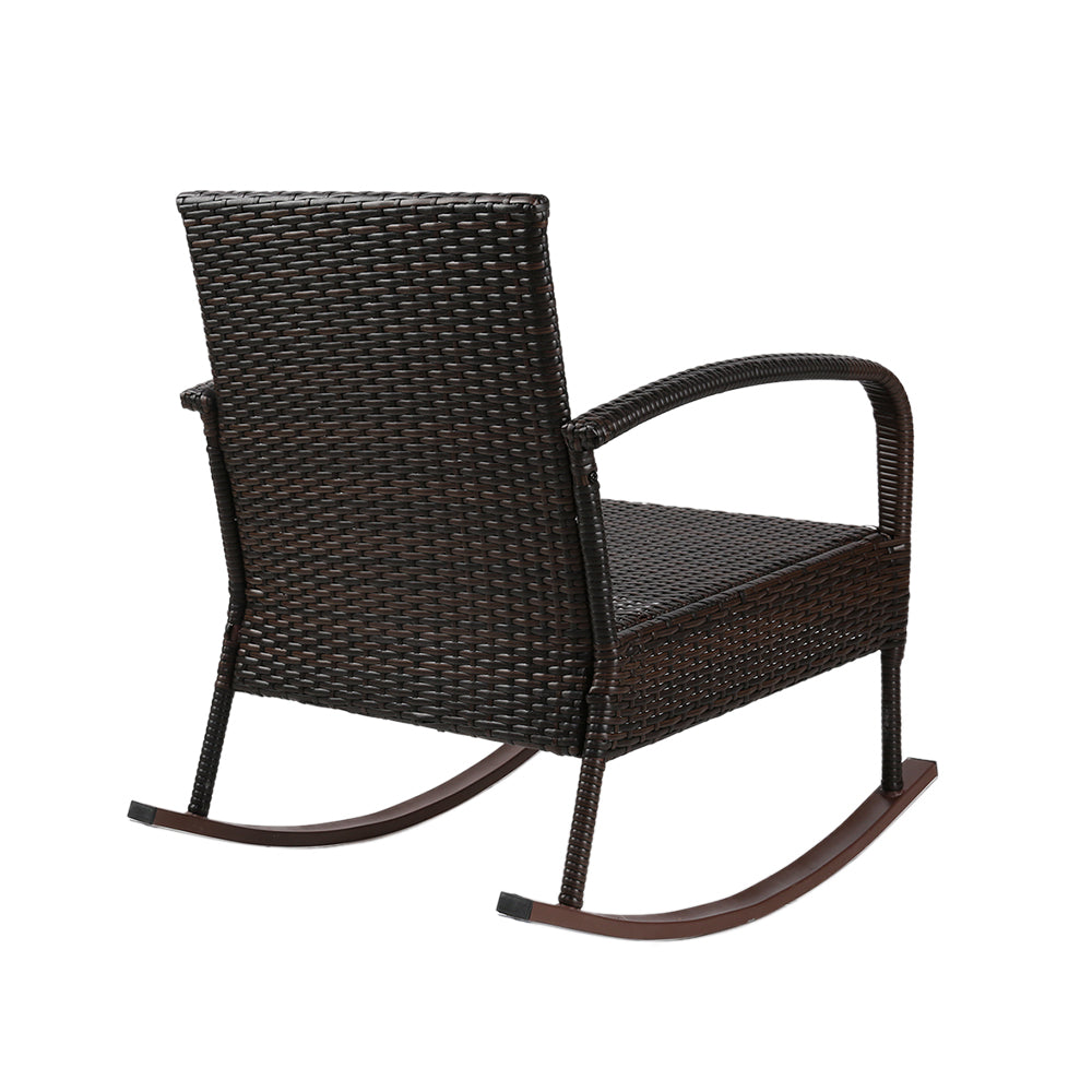 Gardeon 3 Piece Outdoor Chair Rocking Set - Brown