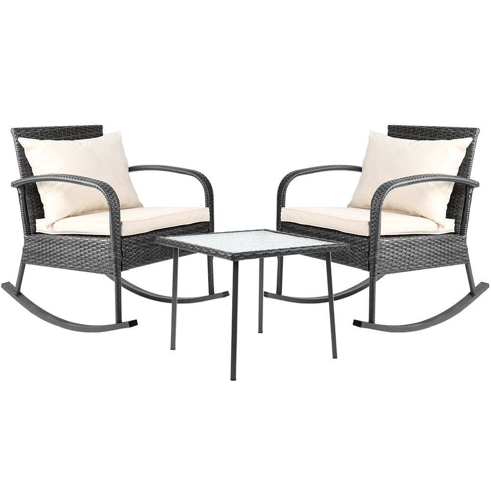 Gardeon 3 Piece Outdoor Chair Rocking Set - Grey