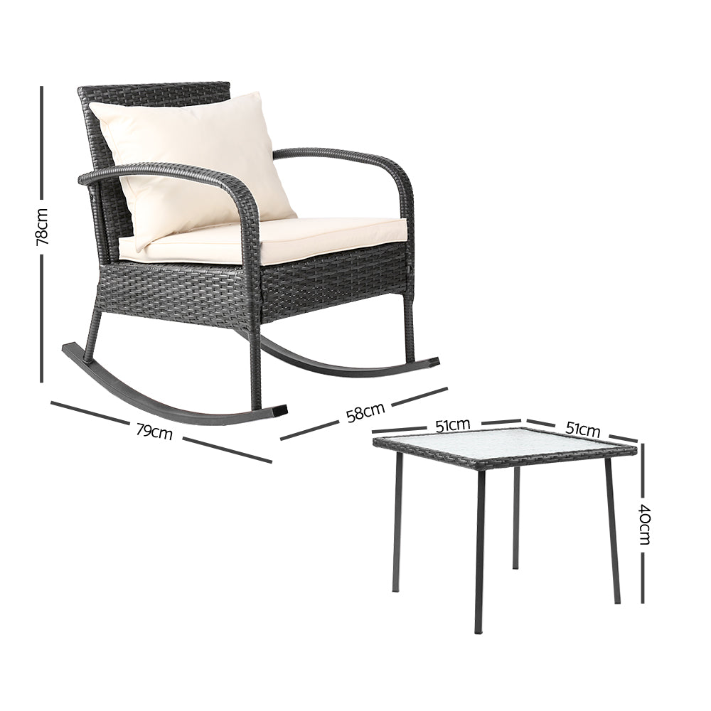 Gardeon 3 Piece Outdoor Chair Rocking Set - Grey