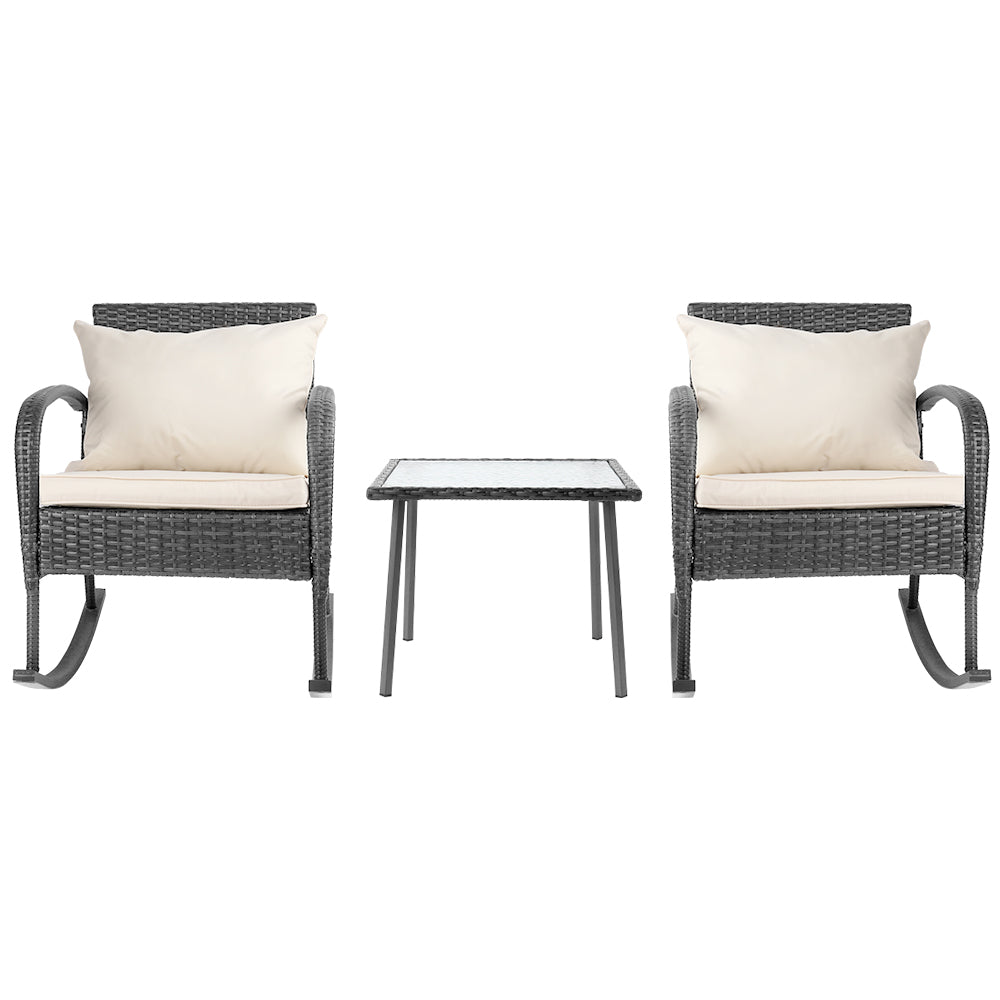 Gardeon 3 Piece Outdoor Chair Rocking Set - Grey