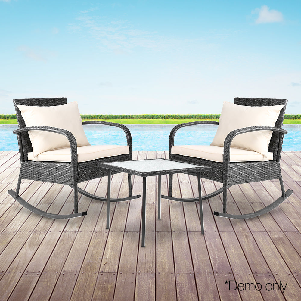 Gardeon 3 Piece Outdoor Chair Rocking Set - Grey