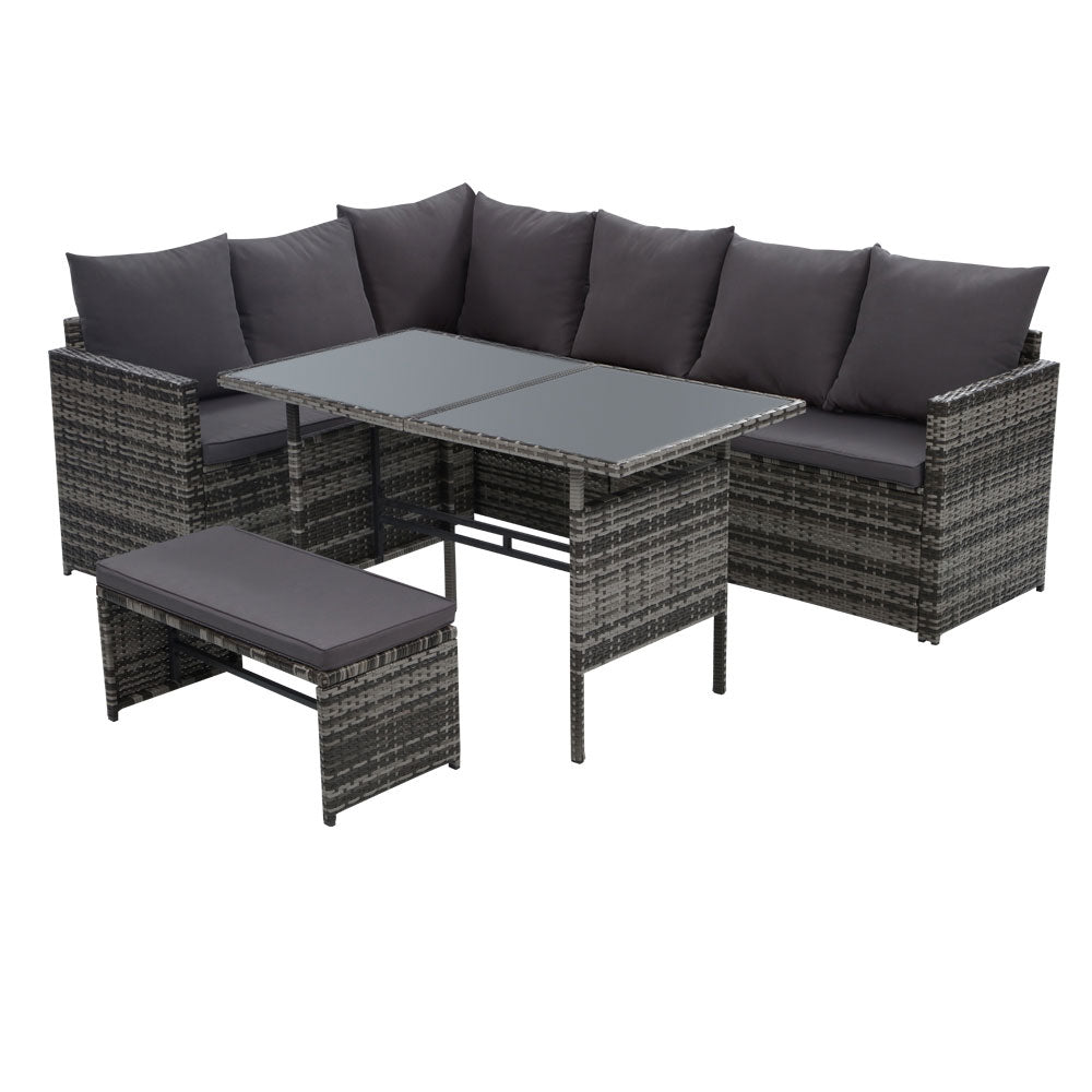 Gardeon Outdoor Furniture Dining Setting Sofa Set Lounge Wicker 8 Seater Mixed Grey