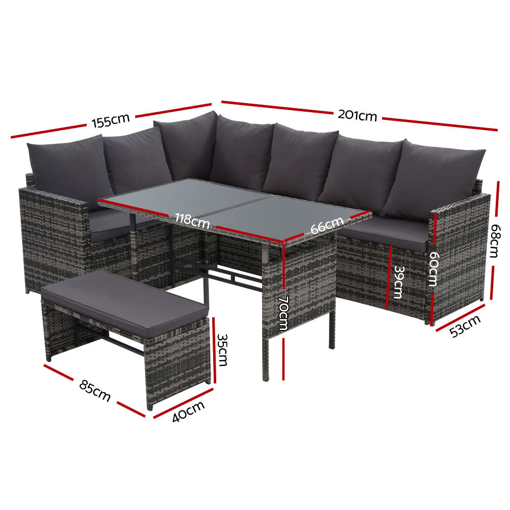 Gardeon Outdoor Furniture Dining Setting Sofa Set Lounge Wicker 8 Seater Mixed Grey