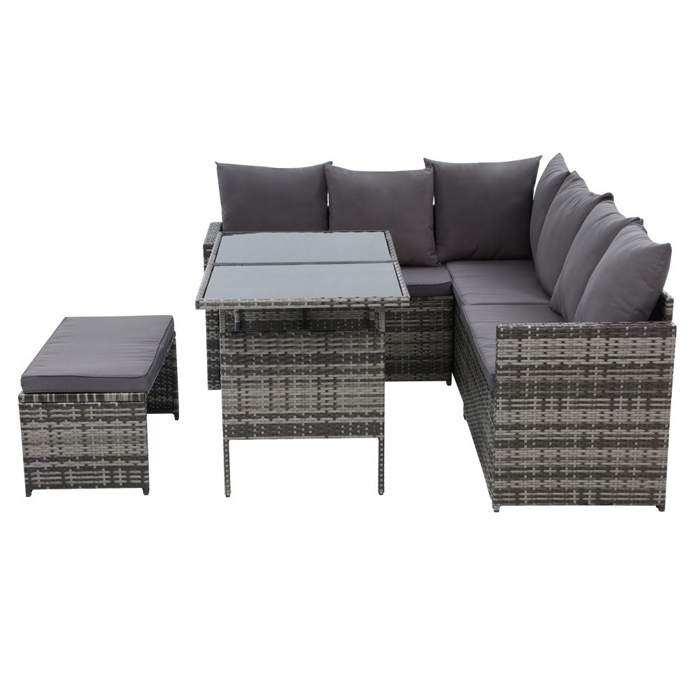Gardeon Outdoor Furniture Dining Setting Sofa Set Lounge Wicker 8 Seater Mixed Grey