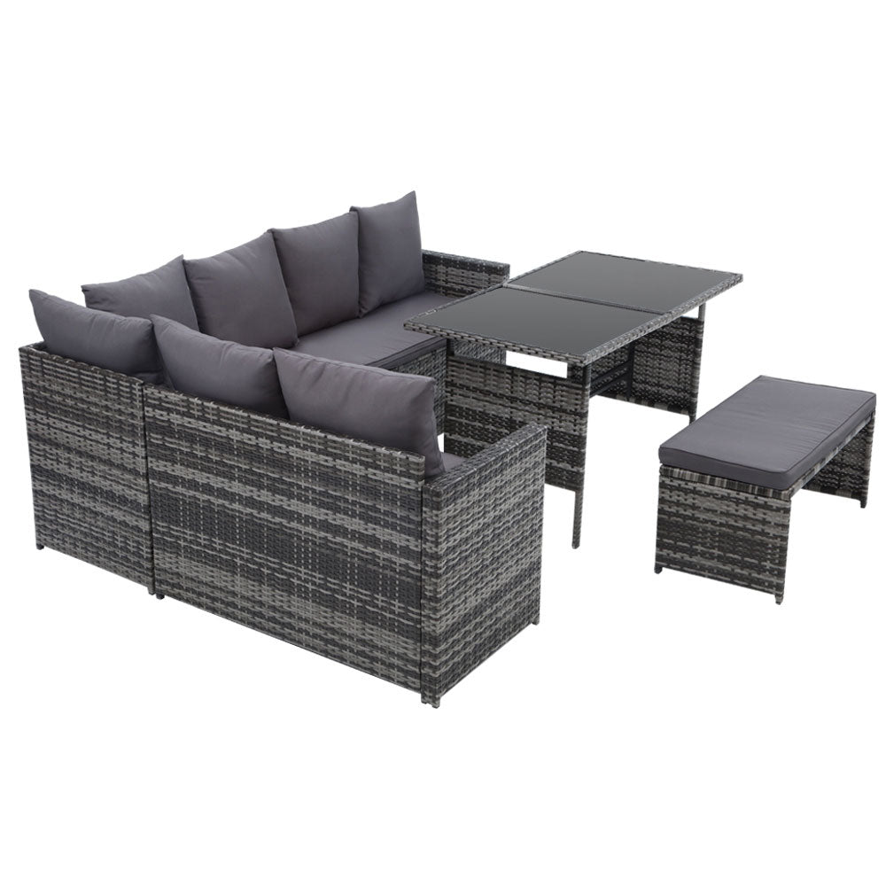 Gardeon Outdoor Furniture Dining Setting Sofa Set Lounge Wicker 8 Seater Mixed Grey