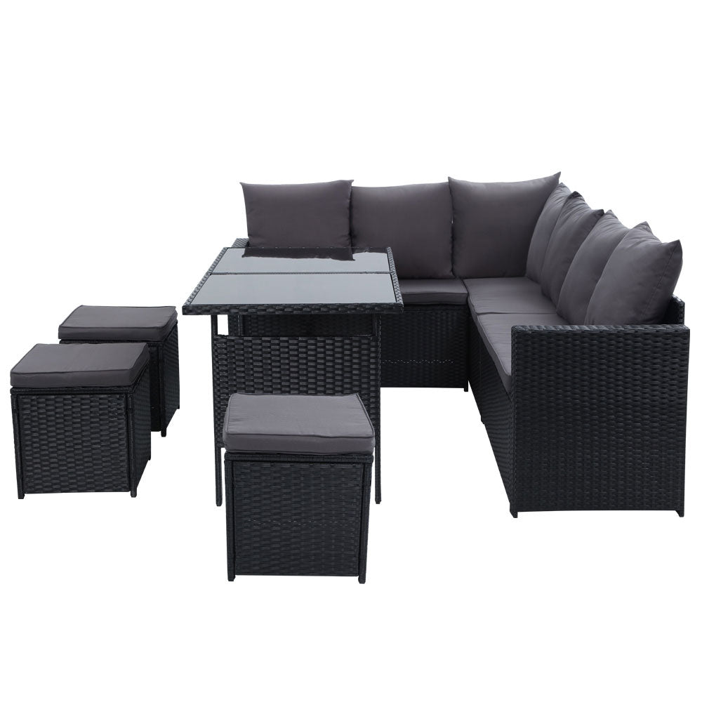Gardeon Outdoor Furniture Dining Setting Sofa Set Wicker 9 Seater Storage Cover Black
