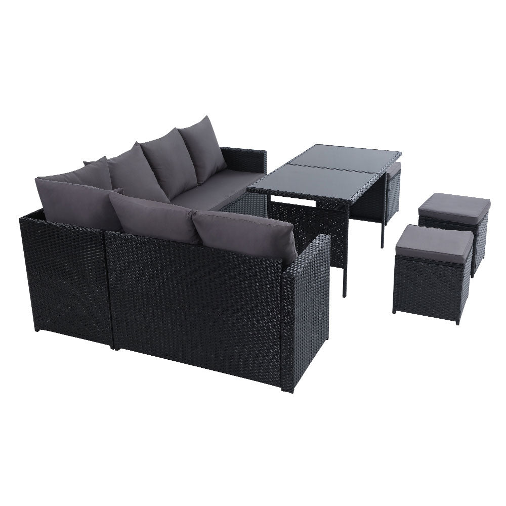 Gardeon Outdoor Furniture Dining Setting Sofa Set Wicker 9 Seater Storage Cover Black