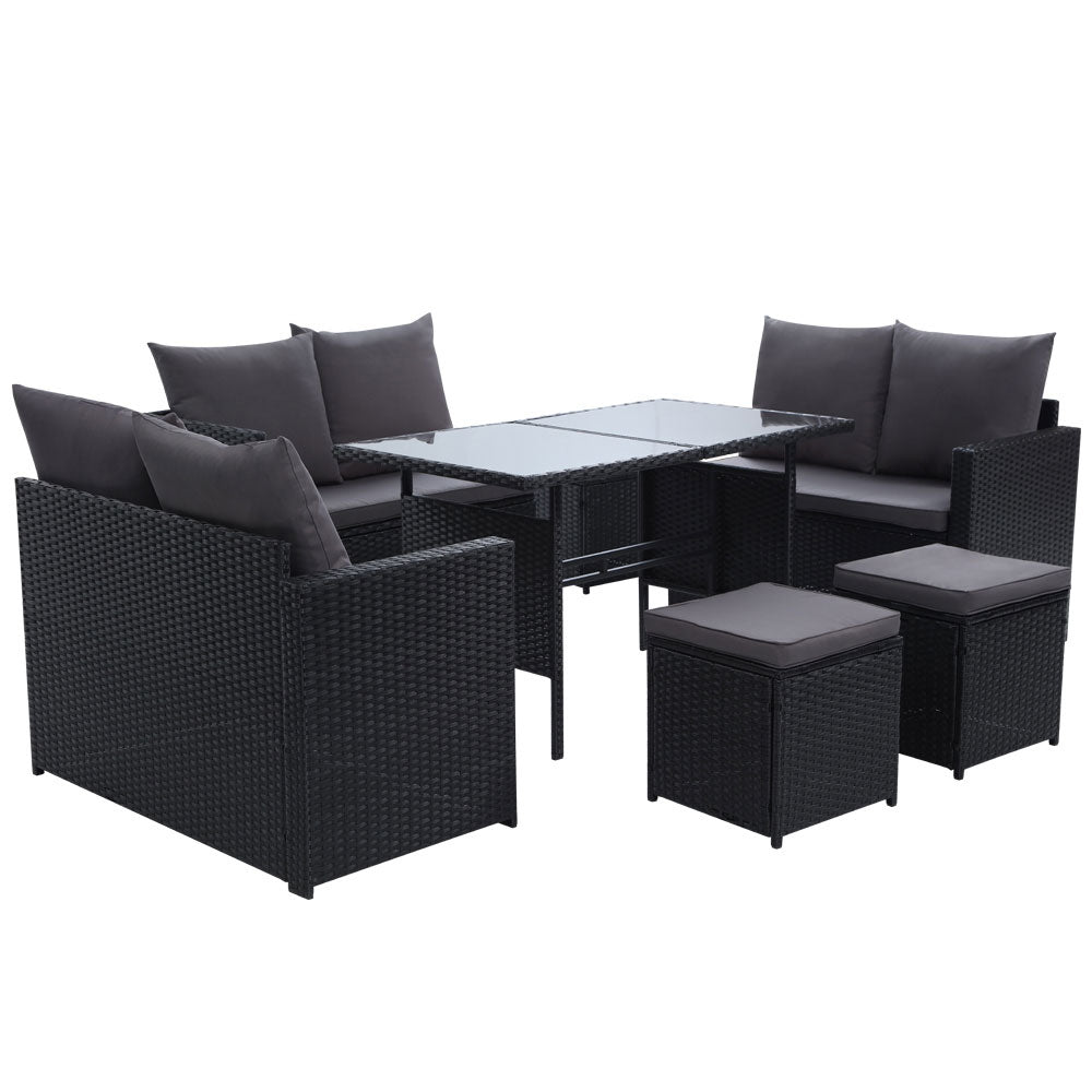 Gardeon Outdoor Furniture Dining Setting Sofa Set Wicker 9 Seater Storage Cover Black