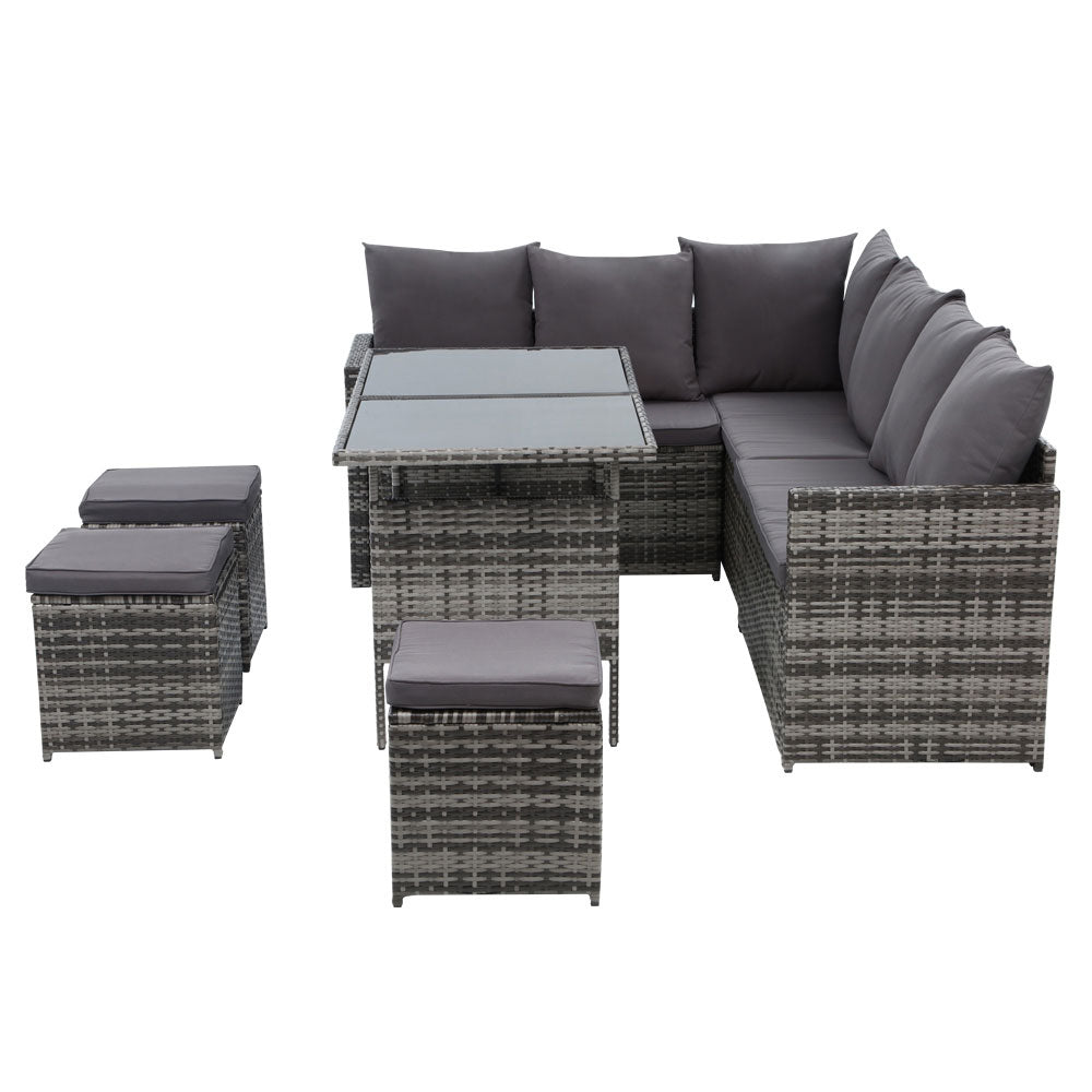 Gardeon Outdoor Furniture Dining Setting Sofa Set Lounge Wicker 9 Seater Mixed Grey