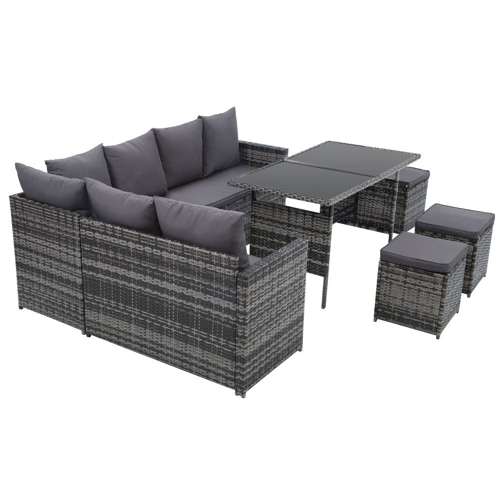 Gardeon Outdoor Furniture Dining Setting Sofa Set Lounge Wicker 9 Seater Mixed Grey