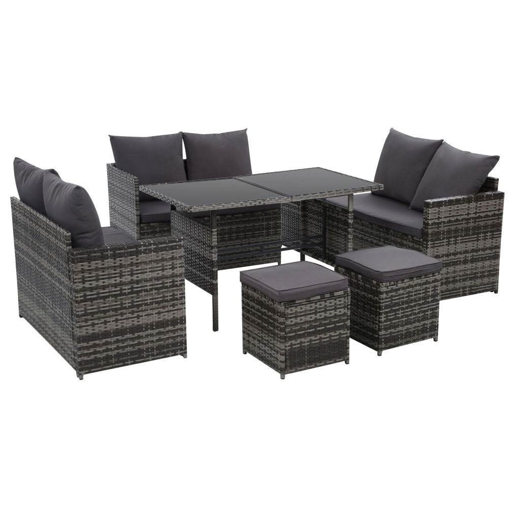 Gardeon Outdoor Furniture Dining Setting Sofa Set Lounge Wicker 9 Seater Mixed Grey