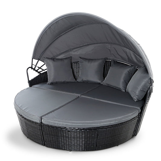 Outdoor Lounge Setting Patio Furniture Sofa Wicker Garden Rattan Set Black