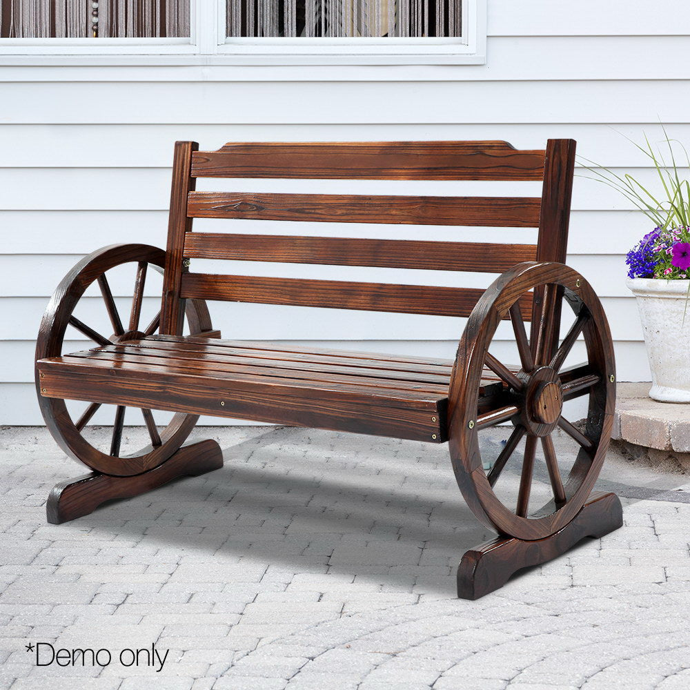 Gardeon Wooden Wagon Wheel Bench - Brown