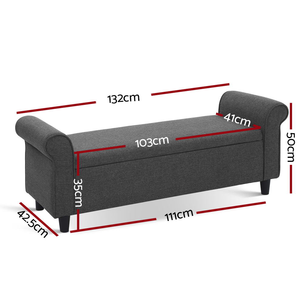 Artiss Storage Ottoman Blanket Box 126cm Linen Fabric Arm Foot Stool Couch Large