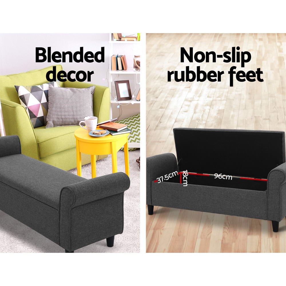 Artiss Storage Ottoman Blanket Box 126cm Linen Fabric Arm Foot Stool Couch Large