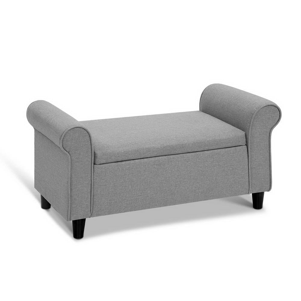 Artiss Storage Ottoman Grey Blanket Box Chest Large Foot Stool Linen Toy Bench