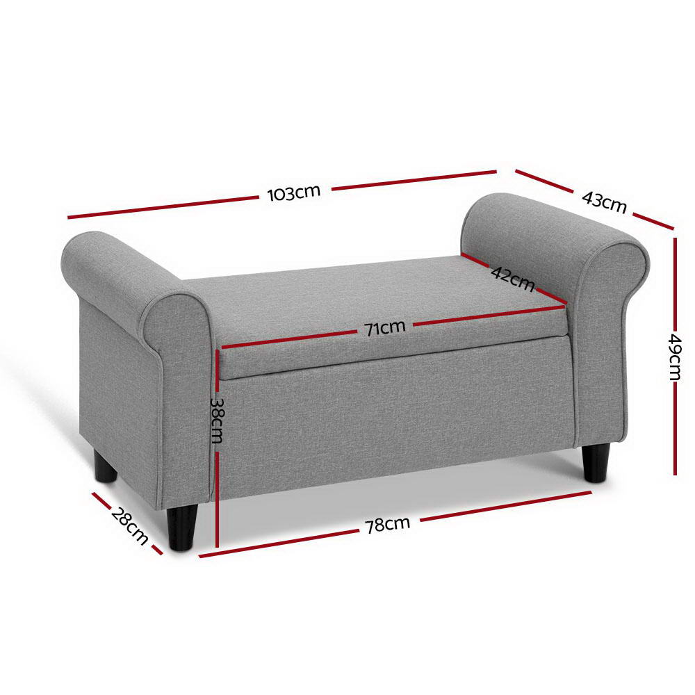 Artiss Storage Ottoman Grey Blanket Box Chest Large Foot Stool Linen Toy Bench