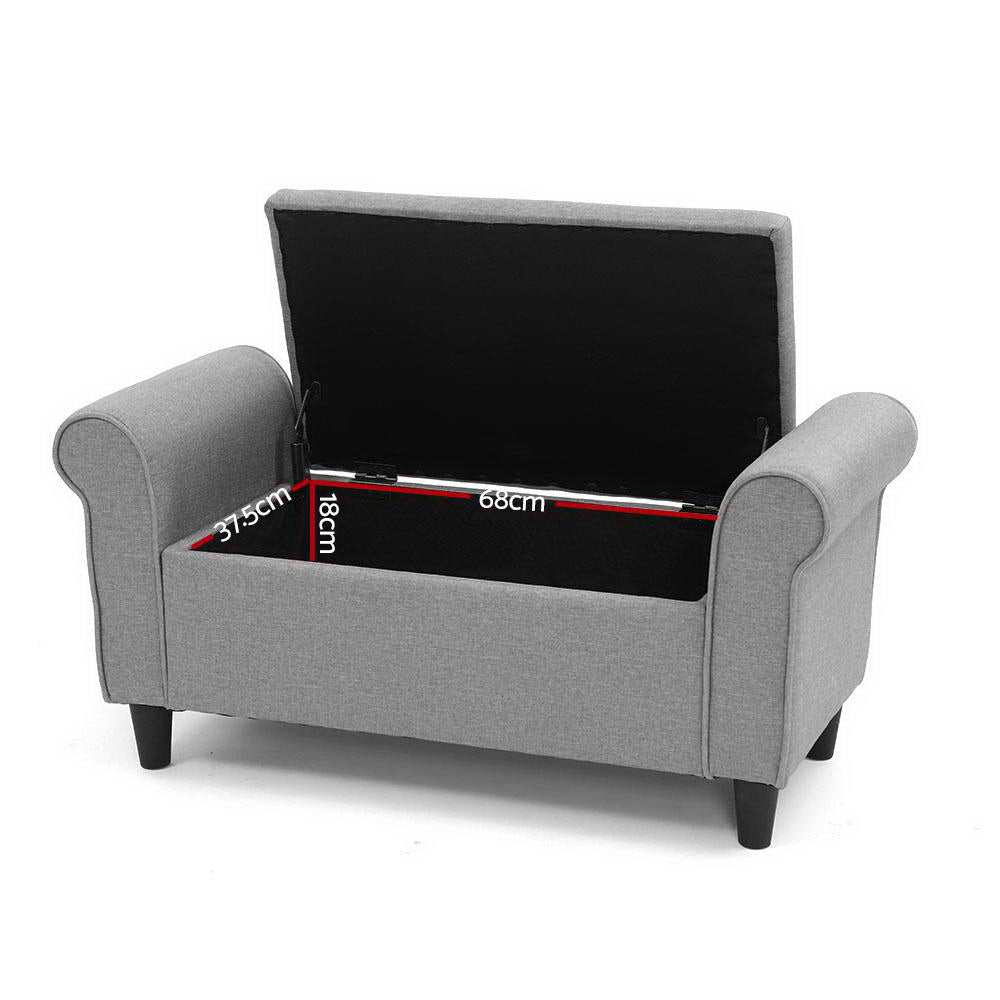 Artiss Storage Ottoman Grey Blanket Box Chest Large Foot Stool Linen Toy Bench