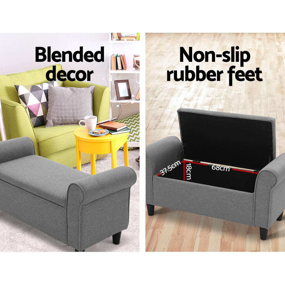 Artiss Storage Ottoman Grey Blanket Box Chest Large Foot Stool Linen Toy Bench