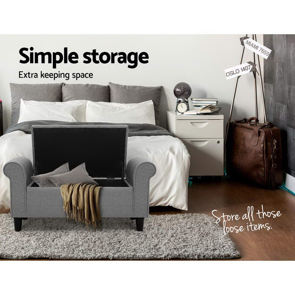 Artiss Storage Ottoman Grey Blanket Box Chest Large Foot Stool Linen Toy Bench