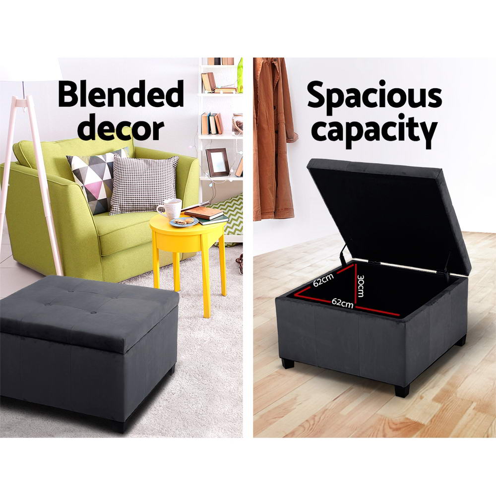 Artiss Storage Ottoman Blanket Box Velvet Foot Stool Rest Chest Couch Bench Toy Charcoal