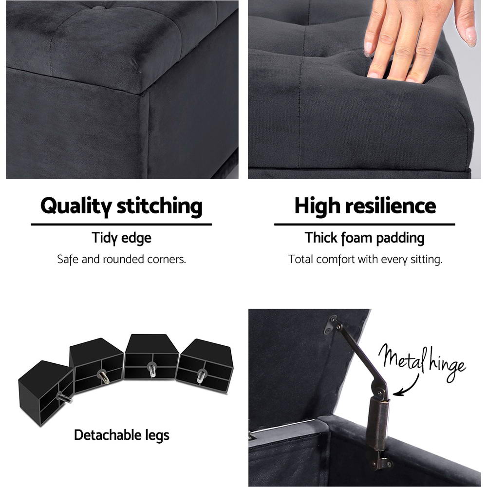 Artiss Storage Ottoman Blanket Box Velvet Foot Stool Rest Chest Couch Bench Toy Charcoal