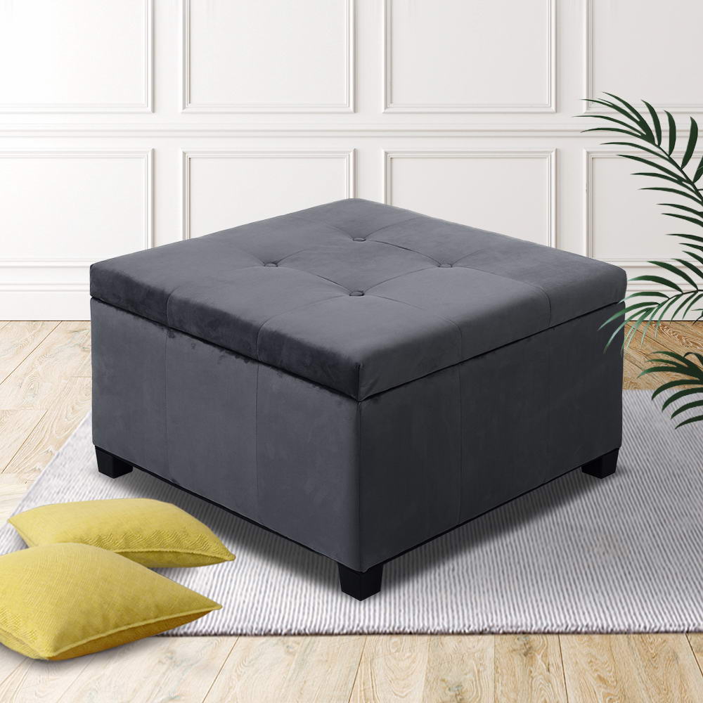 Artiss Storage Ottoman Blanket Box Velvet Foot Stool Rest Chest Couch Bench Toy Charcoal
