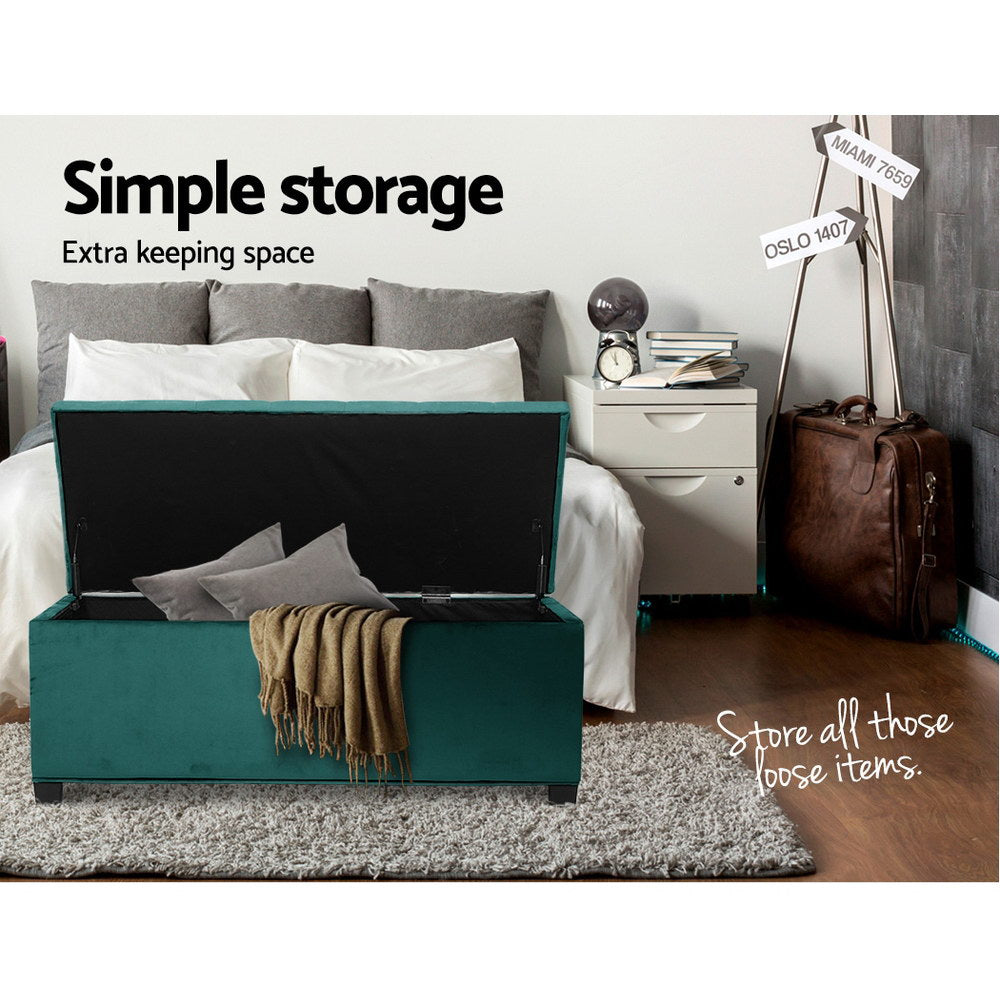 Artiss Storage Ottoman Blanket Box Velvet Foot Stool Rest Chest Couch Toy Green