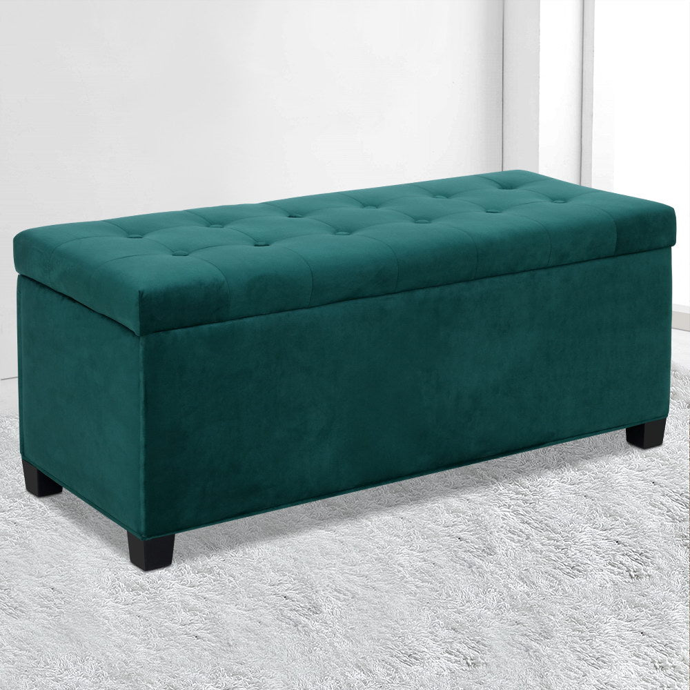 Artiss Storage Ottoman Blanket Box Velvet Foot Stool Rest Chest Couch Toy Green