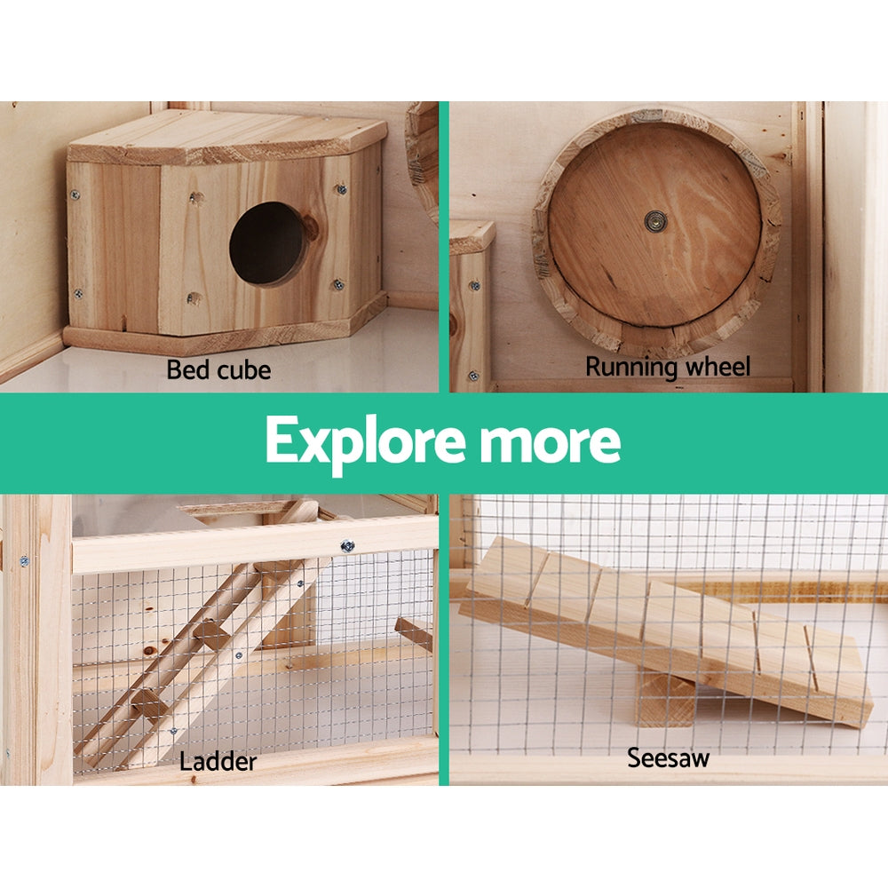 i.Pet Hamster Guinea Pig Ferrets Rodents Hutch Hutches Large Wooden Cage Running 80cm x 40cm x 60cm