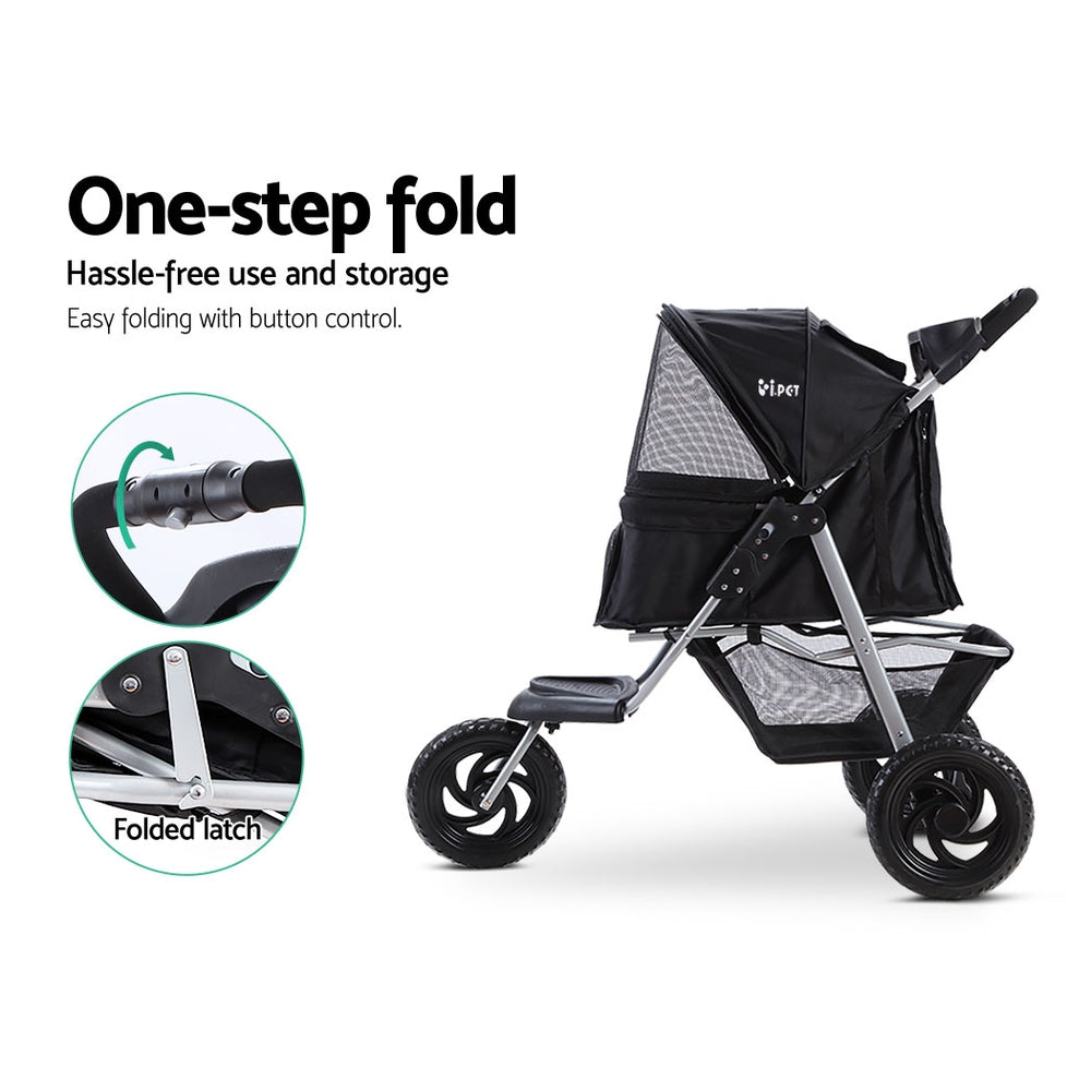 i.Pet Pet Stroller Dog Carrier Foldable Pram Large Black