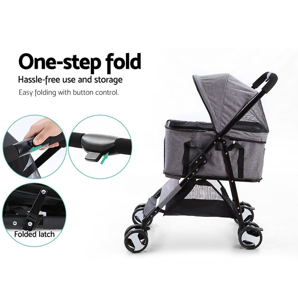 i.Pet Pet Stroller Dog Carrier Foldable Pram 3 IN 1 Middle Size Grey