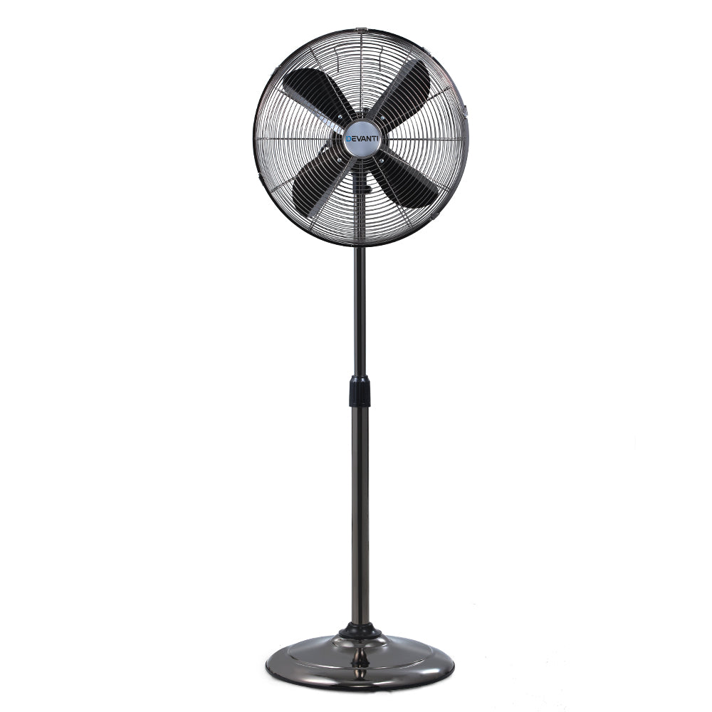 Devanti Metal Pedestal Fan Vintage Portable Fans Oscillating Tilt Chrome 3 Speed Black