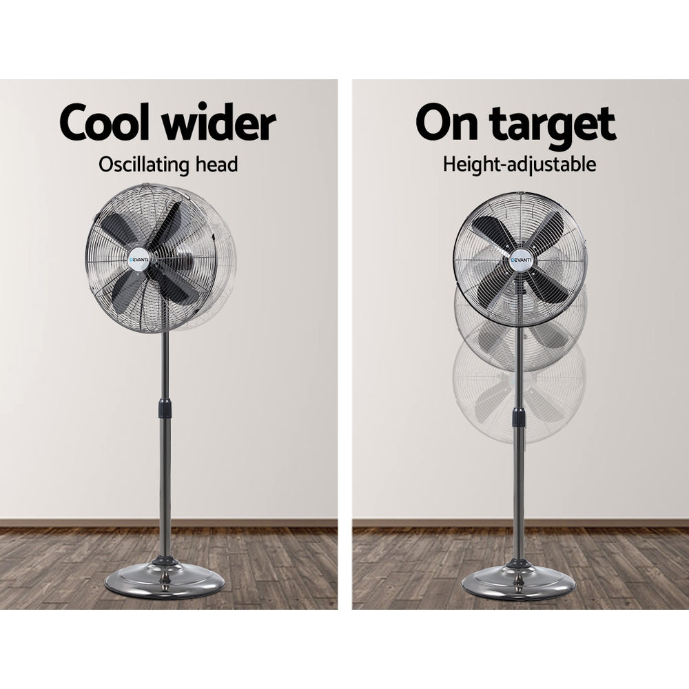 Devanti Metal Pedestal Fan Vintage Portable Fans Oscillating Tilt Chrome 3 Speed Black
