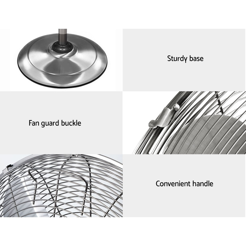 Devanti Metal Pedestal Fan Vintage Portable Fans Oscillating Tilt Chrome 3 Speed Black