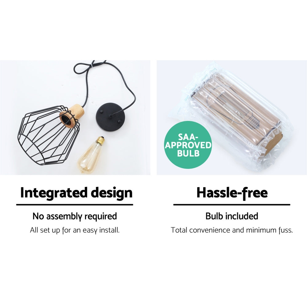 Artiss Pendant Light Wood and Metal Black