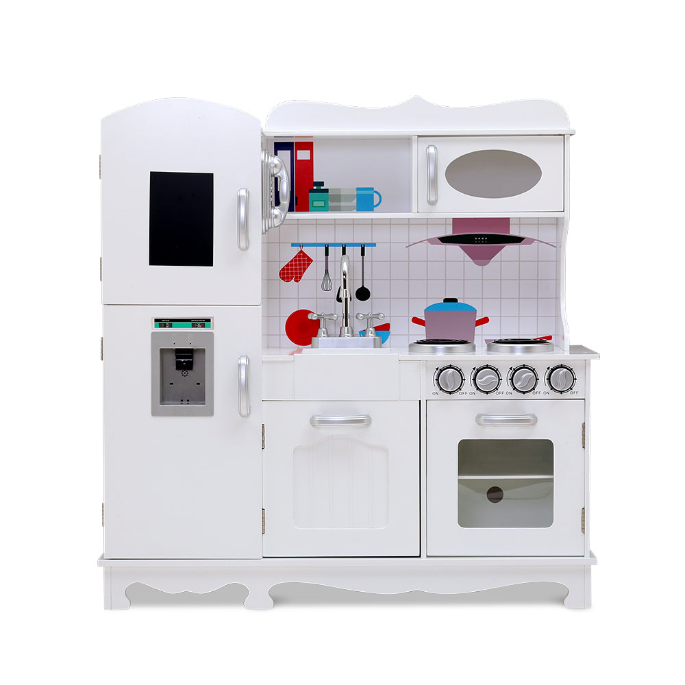 Keezi Kids Kitchen Set Pretend Play Food Sets Childrens Utensils Wooden White
