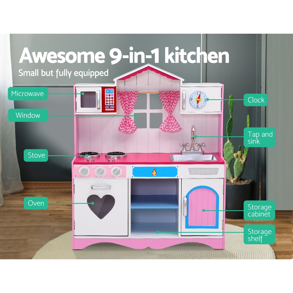 Keezi Kids Kitchen Set Pretend Play Food Sets Childrens Utensils Toys Pink