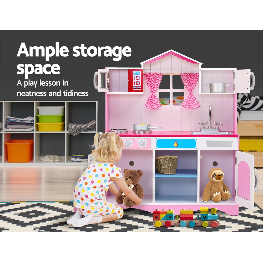 Keezi Kids Kitchen Set Pretend Play Food Sets Childrens Utensils Toys Pink