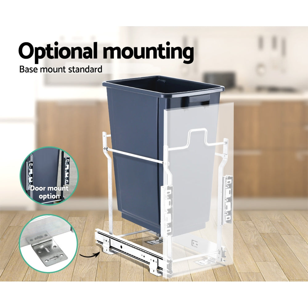 Devanti 20L Pull Out Bin Door Mount Kitchen Rubbish Bin Grey