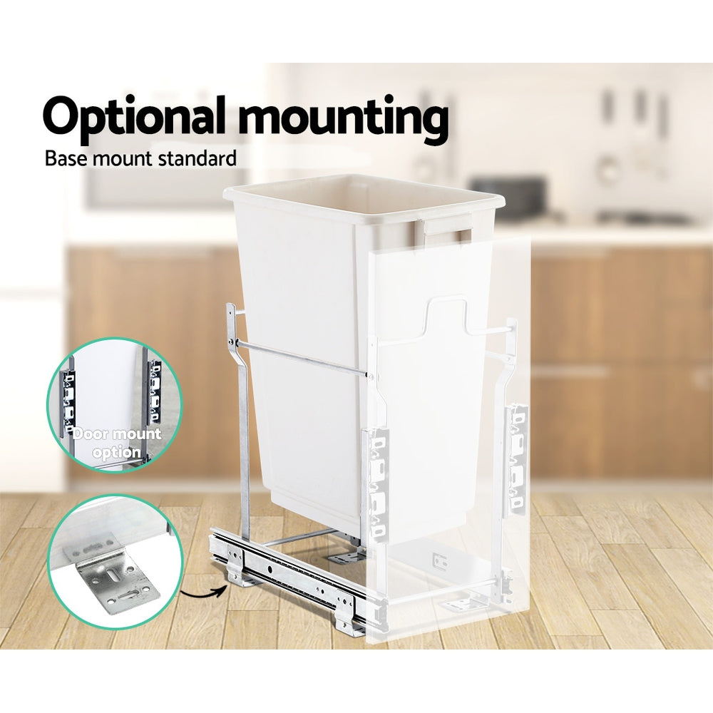 Devanti 20L Pull Out Bin Door Mount Kitchen Rubbish Bin White