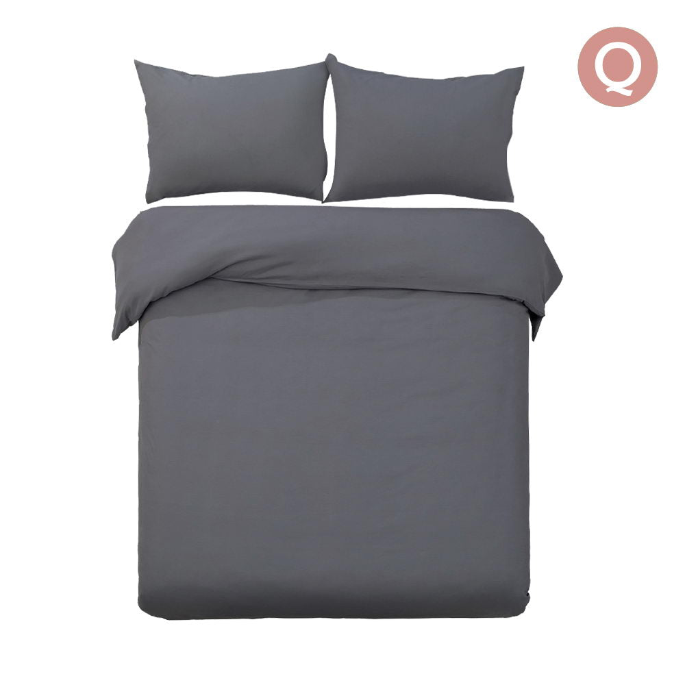 Giselle Bedding Queen Size Classic Quilt Cover Set - Charcoal