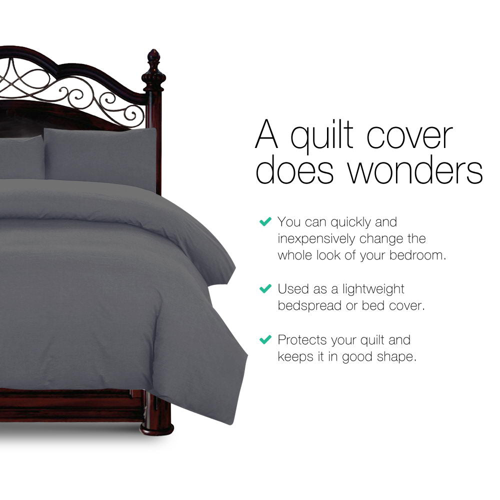 Giselle Bedding Queen Size Classic Quilt Cover Set - Charcoal