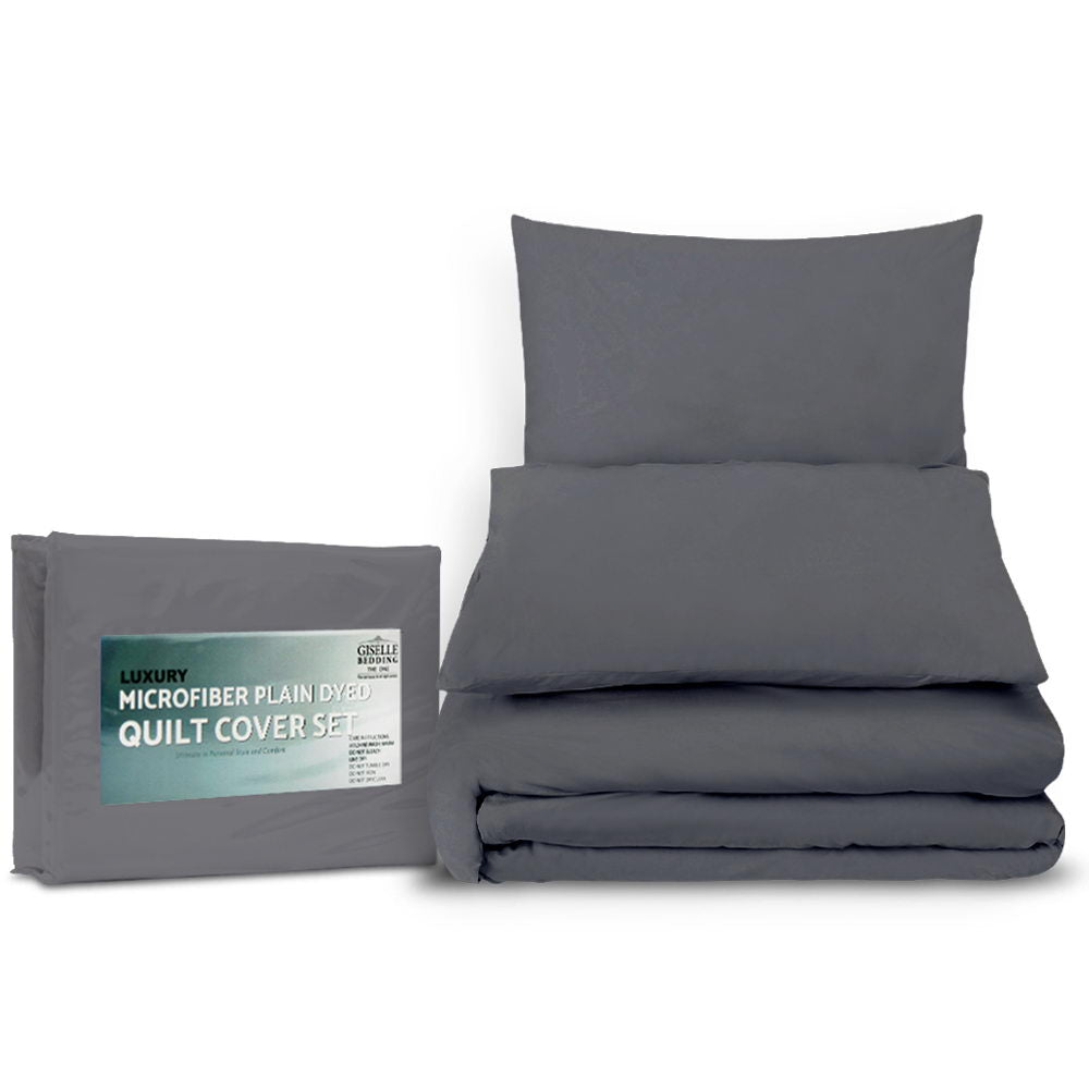 Giselle Bedding Queen Size Classic Quilt Cover Set - Charcoal