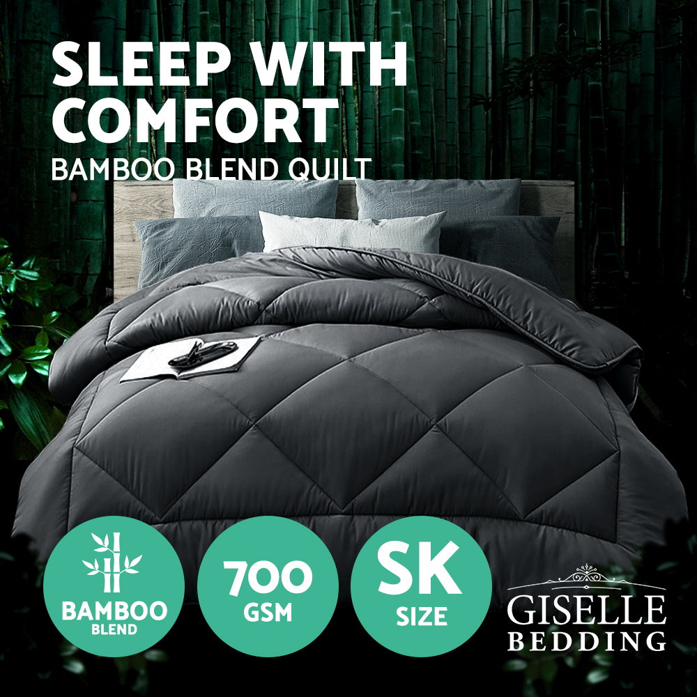 Giselle Bedding 700GSM Bamboo Microfibre Microfiber Quilt Winter Duvet Cover Doona Comforter Super King Charcoal