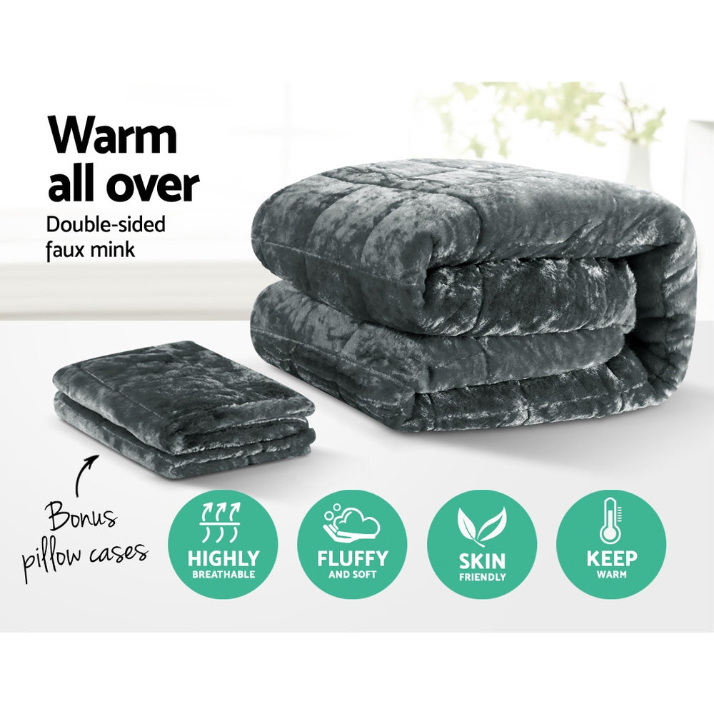 Giselle Bedding Faux Mink Quilt Super King Charcoal