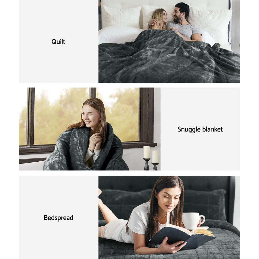 Giselle Bedding Faux Mink Quilt Super King Charcoal