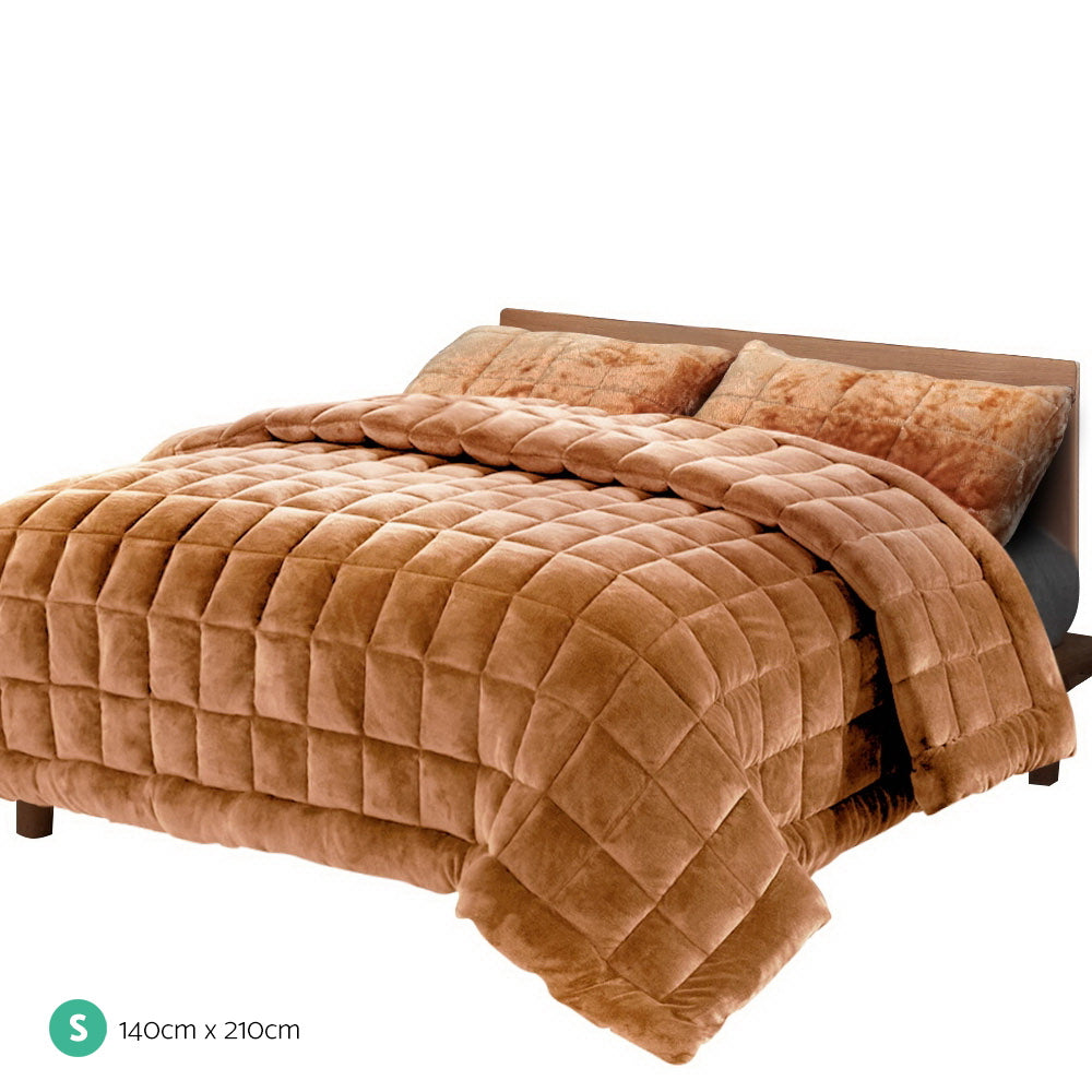 Giselle Bedding Faux Mink Quilt Comforter Fleece Throw Blanket Latte Single