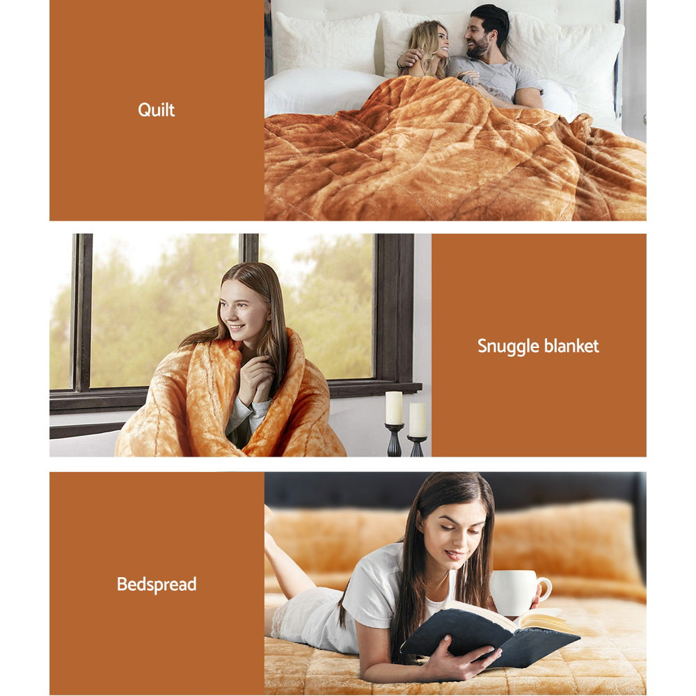 Giselle Bedding Faux Mink Quilt Comforter Fleece Throw Blanket Latte Single