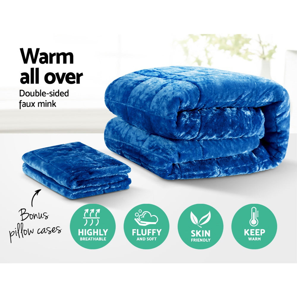 Giselle Bedding Faux Mink Quilt Comforter Doona Fleece Throw Blanket Navy Queen